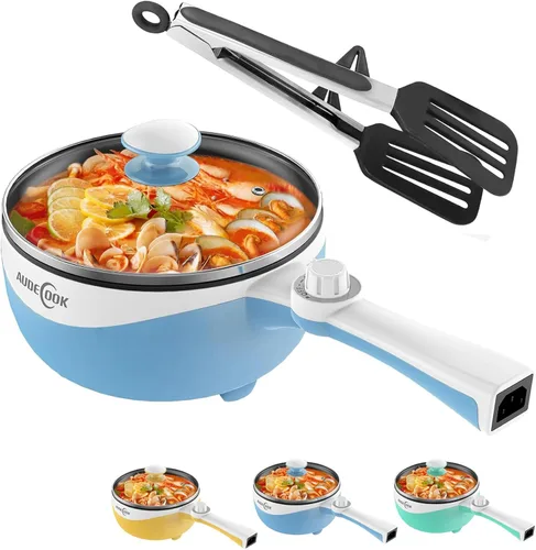 Vista 8 de Audecook Olla Caliente Eléctrica, Mini Sartén Eléctrica Portátil de 1.7L con Ajuste de Potencia, Sartén de Salteado Antiadherente para Ramen