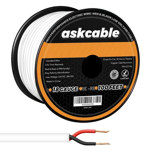 Vista 9 de Askcable 14/2 AWG 100 pies Cable Eléctrico 14 Calibre 100 pies 2 Conductores Cable de Altavoz CL2 Calificado Cable de Altavoz de Funda Blanca