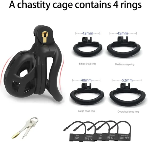 Vista 5 de Dispositivo de castidad masculina 2.0 jaula para pene masculino con 4 tamaños de anillos y bloqueo invisible, jaula de castidad ligera para hombre