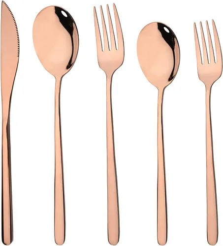 Vista 10 de Juego de cubiertos negros de 20 piezas, cubiertos de acero inoxidable 18/10 para 4, utensilios de cocina incluyen cuchillos, tenedores, cucharas