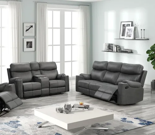 Vista 8 de Betsy Furniture 8007 - Juego de sofá reclinable de microfibra para sala de estar (Gris, Sofá + Sillón reclinable)