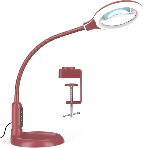 Vista 8 de Lupa 10X con luz y abrazadera, 5 modos de color, lupa iluminada regulable sin escalones con soporte, lámpara de escritorio LED de cuello de cisne