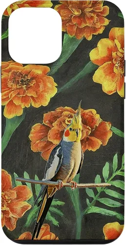Vista 12 de iPhone 15 Cockatiel Orange Yellow Marigolds Vintage Flower Pattern Case