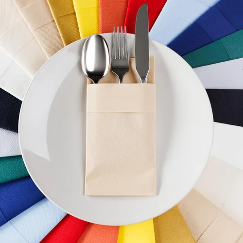 Vista 14 de Servilletas de bolsillo American Homesttead, paquete de 50 unidades, 15.75 x 15.75 pulgadas, papel de lino con tacto airlaid, plegadas con bolsillo