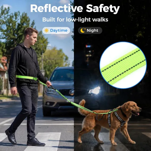 Vista 6 de Correa de perro grande manos libres, correa elástica de 6 a 8 pies con cinturón para perro de hasta 150 libras, correr, caminar, trotar