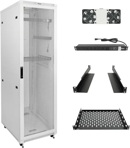 Vista 8 de Tecmojo Gabinete de rack de red, estante de servidor de 27U, profundidad de 23.6 pulgadas, soporta hasta 1800 libras, gabinete con cerradura