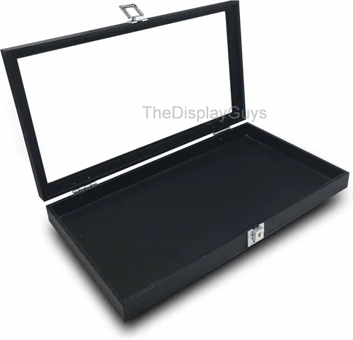 Vista 5 de Caja de reloj de madera con cerradura con ventana de cristal en la parte superior, vitrina organizadora F o anillos, pulsera, collar, pendientes