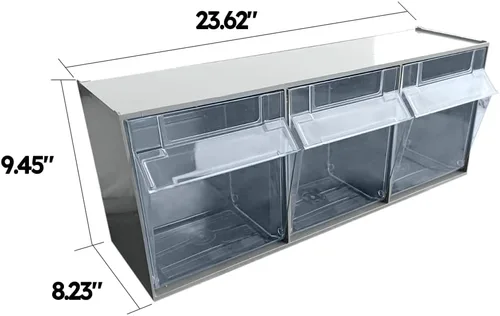 Vista 2 de Armario de almacenamiento con 3 contenedores inclinables Organizador horizontal para armario, cocina, garaje, 23.6 pulgadas de ancho x 8.2