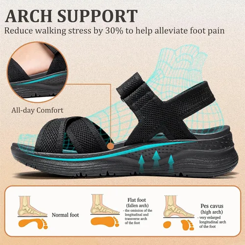 Vista 2 de Bravover Sandalias ortopédicas para caminar para mujer, cómodas, con soporte de arco para fascitis plantar, con correa ajustable ultraligera
