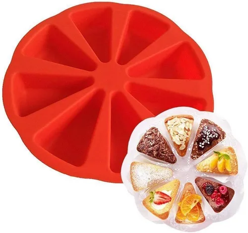 Vista 2 de Molde para scone con 8 ranuras, molde para rebanadas de pastel para hornear bollos, molde triangular de silicona para tartas, molde dividido