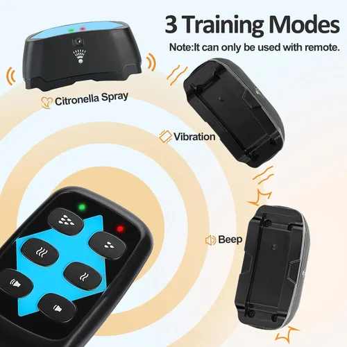 Vista 2 de Collar de entrenamiento para perros de citronela con control remoto. No puede funcionar automáticamente, 3 modos de pulverización/vibración/pitido