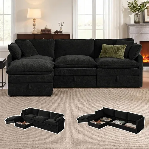 Vista 34 de Sofá modular con almacenamiento, sofá cama de 103 pulgadas, sofá cama seccional, sofá nube de gran tamaño con otomana móvil, sofá moderno de 6