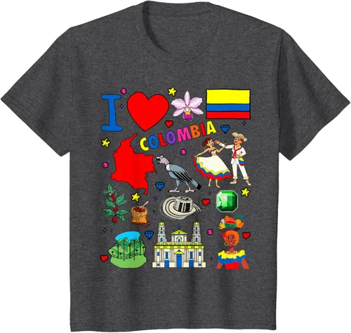 Vista 30 de Camiseta con diseño de bandera y mapa de I Love Colombia dibujada a mano