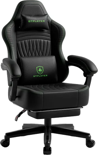 Vista 11 de GTPLAYER Silla de juegos grande y alta con reposapiés, sillas de videojuegos de asiento extra anchas para adultos, silla reclinable ergonómica Azul