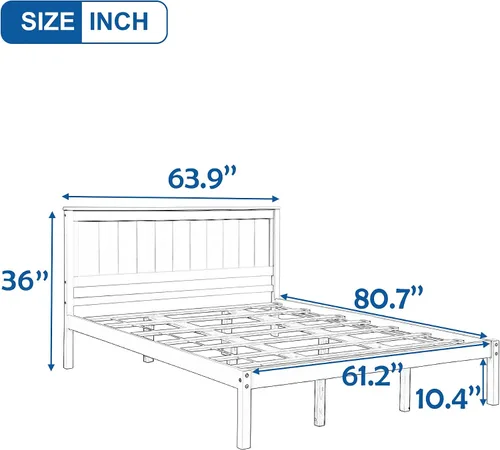 Vista 2 de Harper & Bright Designs Base de cama de madera tamaño Queen con cabecero y estribo, cama de plataforma tamaño Queen con soporte de listones