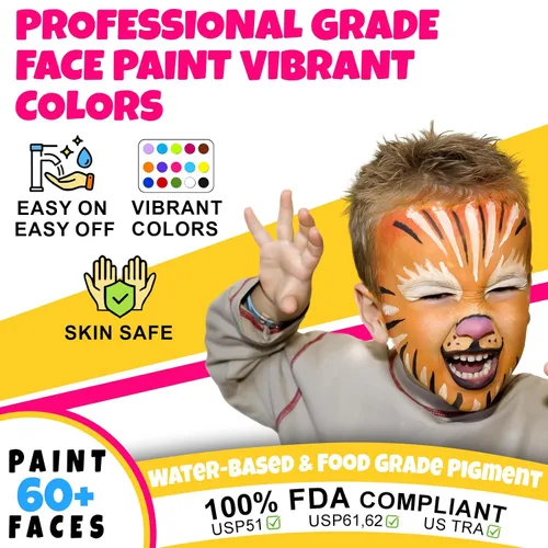 Vista 2 de Kit de pintura facial Drawdart para niños - 15 colores de pintura facial no tóxica a base de agua con plantillas y brochas - Kit de maquillaje
