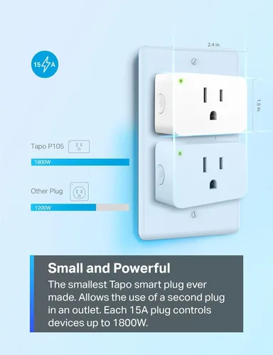 Vista 5 de TP-Link Tapo Smart Plug Mini 15A, enchufe Wi-Fi para casa inteligente, configuración súper fácil, compatible con Alexa y Google Home, no requiere
