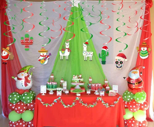 Vista 3 de Remolinos colgantes de Navidad mexicana, decoraciones de feliz Navidad para fiesta de Navidad mexicana, decoración del manto del hogar