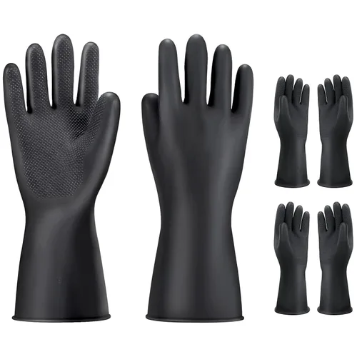 Vista 19 de Guantes Resistentes a Productos Químicos, 14" de Largo Negro Impermeables Resistentes a Álcali/Ácido/Aceite Reutilizables Guantes de Goma