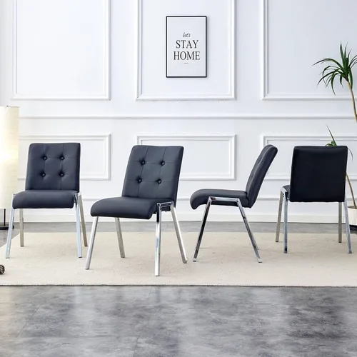 Vista 12 de Juego de 2 sillas de comedor de metal, sillas de comedor grises, respaldo alto sin brazos con patas de metal galvanizado y asientos de poliuretano