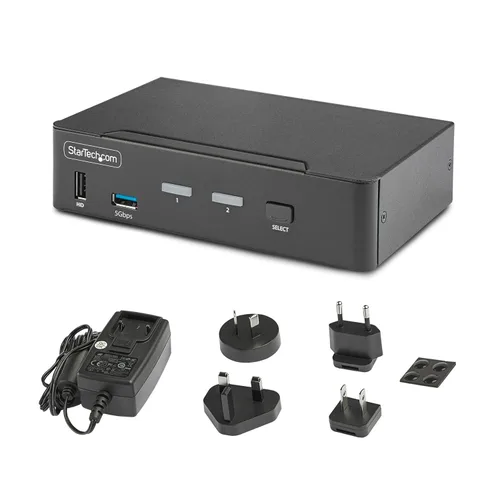 Vista 5 de StarTech Conmutador KVM DisplayPort de 2 puertos, 8K 60Hz / 4K 144Hz, USB 3.0, TAA Single 8K monitor, 2.0 HID, Push-Button Hotkey, Compliant, DP
