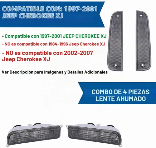 Vista 2 de Se adapta a luces de señal Jeep 97-01 XJ – Combo de luces intermitentes de parachoques ahumado + juego de lámparas de marcador lateral de esquina