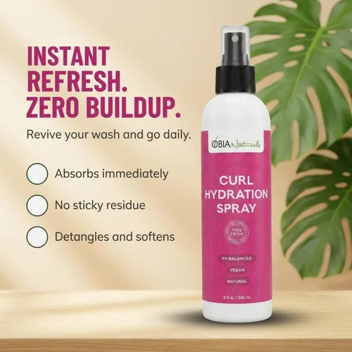 Vista 4 de OBIA Naturals Spray de hidratación para rizos – Hidratante refrescante, hidratante y nutritivo para cabello seco y rizos, 8 onzas.