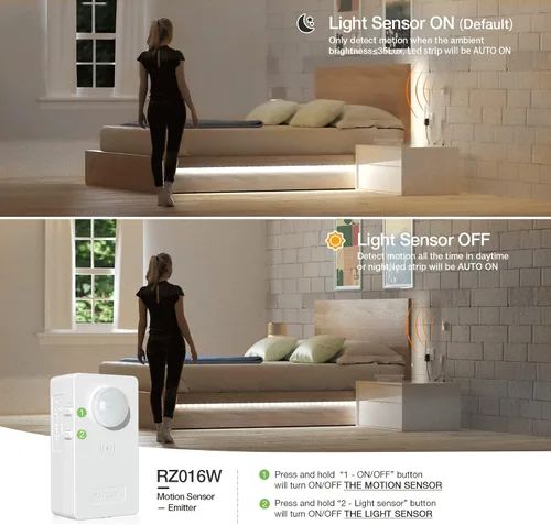 Vista 4 de RAYZEEK Kit de tiras de luces LED inalámbricas activadas por movimiento, regulables de 19.7 pies y adaptador con certificación UL, interruptor