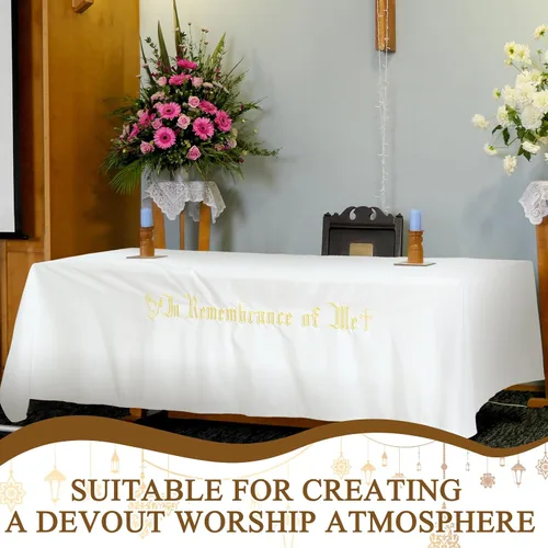 Vista 6 de VitalCozy Gran en Recuerdo de Mí Frontal de Altar 88.2x52pulg Cubierta de Paño de Mesa de Comunión Blanca Rectangular Paños de Mesa de Comunión