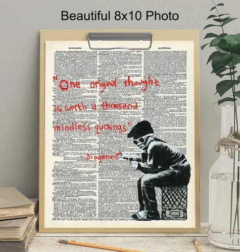 Vista 3 de Banksy - Póster de arte motivacional de diccionario inspirador, arte de pared de graffiti reciclado, decoración elegante para el hogar, dormitorio
