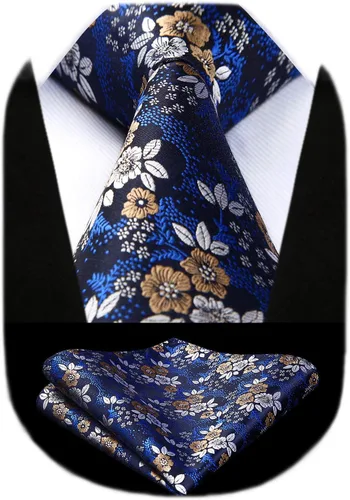 Vista 63 de Corbatas florales tejidas clásicas para hombre, corbata cuadrada de bolsillo, corbatas formales para hombres, boda con pañuelo