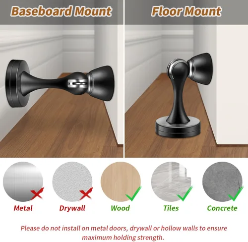 Vista 5 de KOLAKO Topes Magnéticos para Puerta, Tope de Puerta de Acero Inoxidable con Imán, Tope de Puerta Satinado Cepillo de Níquel, Negro, Soporte