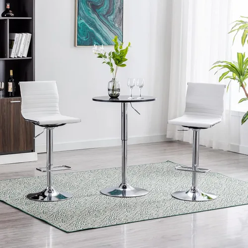 Vista 4 de LZAREAL Juego de 2 taburetes de bar de metal con altura ajustable, diseño moderno de piel sintética blanca sin brazos con base cromada para isla
