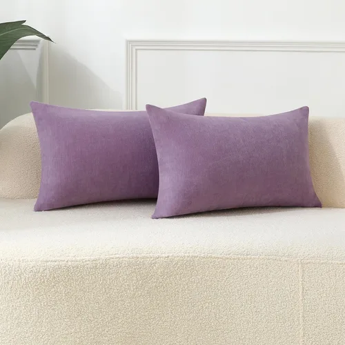 Vista 37 de Juego de 2 fundas de almohada decorativas de pana burdeos suaves y acogedoras, fundas de cojín cuadradas de chenilla para sofá, decoración de sala