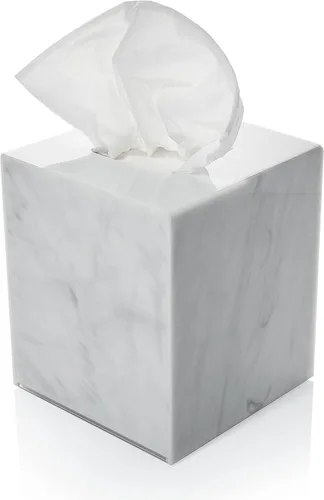 Vista 9 de Soporte acrílico para caja de pañuelos, dispensador transparente para pañuelos faciales, servilletas y hojas de secadora. Perfecto para baños