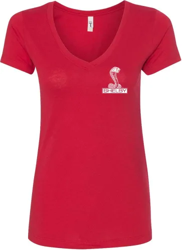 Vista 2 de Camiseta Ford Mustang para mujer, Shelby Cobra, cuello en V, parte delantera y trasera