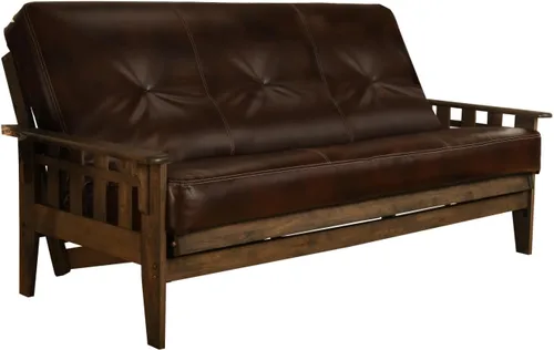 Vista 12 de FutonX - Juego de marco y colchón de nogal rústico con opción para añadir cajones, sofá cama futón de 8 pulgadas con resortes interiores de madera