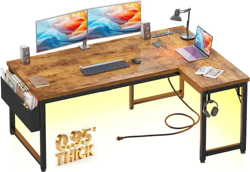 Vista 13 de DurayLoly - Escritorio para computadora en forma de L de 55 pulgadas para oficina en casa, 0.95 pulgadas de grosor, color negro