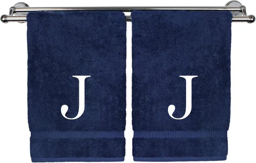 Vista 211 de Toalla de mano monogramada, regalo personalizado, juego de 2 - Toalla bordada con letra de bloque dorada - Extra absorbente 100% algodón turco