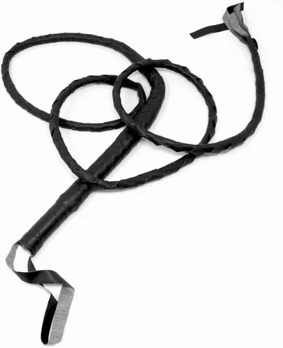 Vista 2 de Skeleteen Látigo negro de piel sintética 65 pies tejido accesorios de disfraz 1 pieza