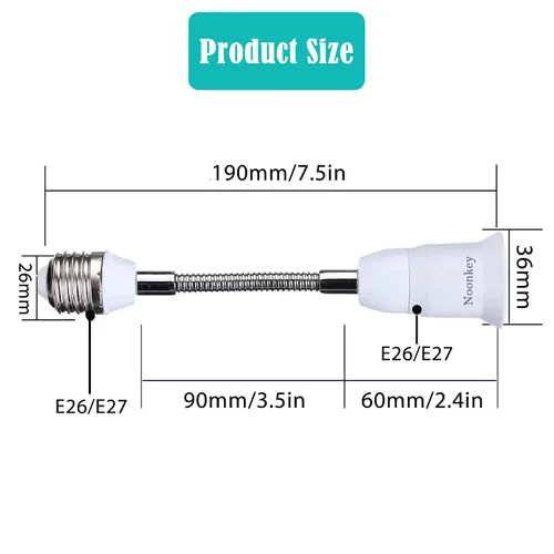 Vista 2 de Noonkey Extensor de enchufe de luz [2 unidades], cuello flexible ajustable de 360 grados, adaptador de extensión de 7.5 in/7.5 pulgadas, compatible