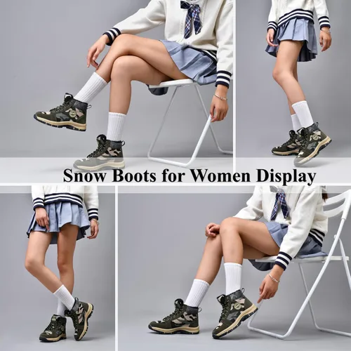 Vista 6 de Qiucdzi Botas de nieve de invierno para hombre, con forro de piel cálida, antideslizantes, para exteriores, zapatos de trekking antideslizantes