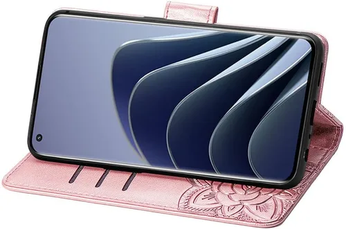 Vista 3 de Funda tipo cartera compatible con OnePlus 10 Pro para mujer, de piel, con función atril magnético y tarjetero para OnePlus 10 Pro 5G, mariposa, oro
