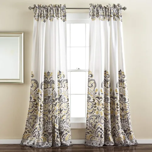 Vista 9 de Lush Decor Clara Valance - Cortina individual de estilo bohemio con estampado de damasco, cenefa, azul y verde