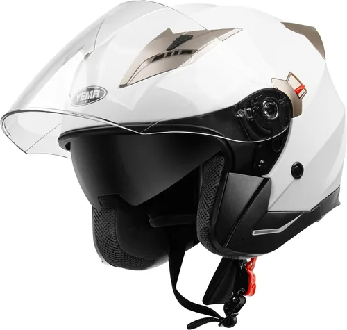 Vista 12 de YEMA Open Face Motorcycle Helmets, DOT Approved 3/4 Moped Helmet Dual Visor Quick Release Buckle, Helmets for Adults Motorcycle Men Women Helmets