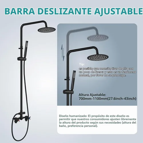 Vista 5 de Aolemi Kit de ducha al aire libre con cabezal de 8 pulgadas con mano, negro