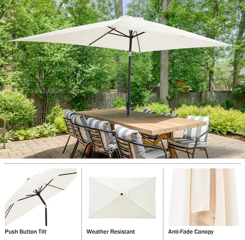 Vista 3 de Rectangular Patio Umbrella - 10ft Easy Crank Sun Shade with Push Button Tilt for Outdoor Furniture, Deck, Yard, or Pool by Pure Garden