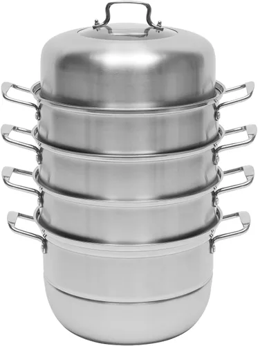 Vista 10 de Vaporizador de acero inoxidable de 5 niveles, ollas de vapor de 10.24 pulgadas para cocinar con 4 rejillas de vapor y 1 olla de cocina, ollas