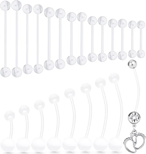 Vista 9 de 6mm-38mm 14G 16G Anillos de pezón transparentes de plástico para lengua, aretes industriales para cirugía, embarazo, ombligo, anillo de bioflex