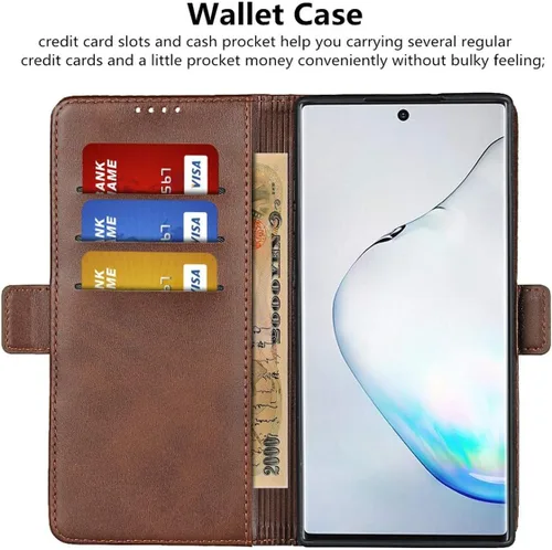 Vista 4 de iCoverCase Funda tipo cartera para Samsung Galaxy Note 10 Plus, cuero sintético de alta calidad, ranuras para tarjetas, soporte para tarjetas